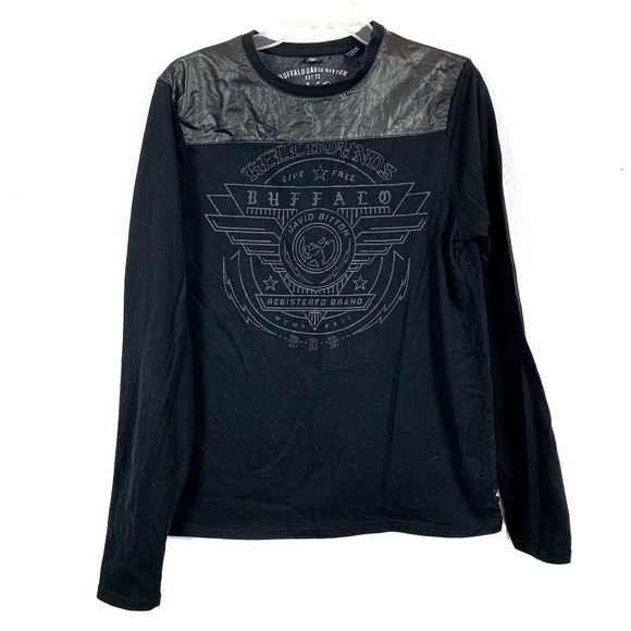 Black long sleeve shirt with faux across shoulders - Picture 1 of 6